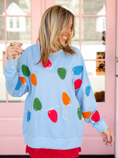 Embroidered and Sequin Christmas Lights Long Sleeve Sweatshirt