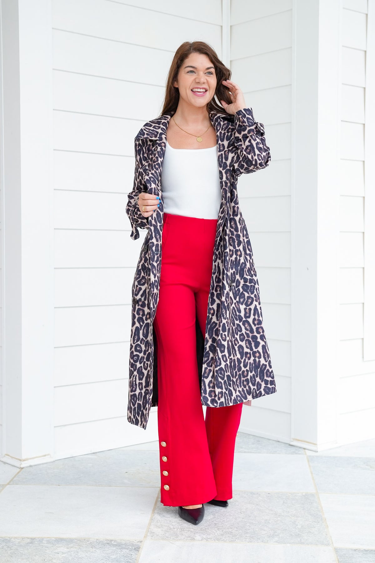 Door Buster! Plus/Reg Magic Stretch Pull-On Pants with Button Detail - Freckled Poppy
