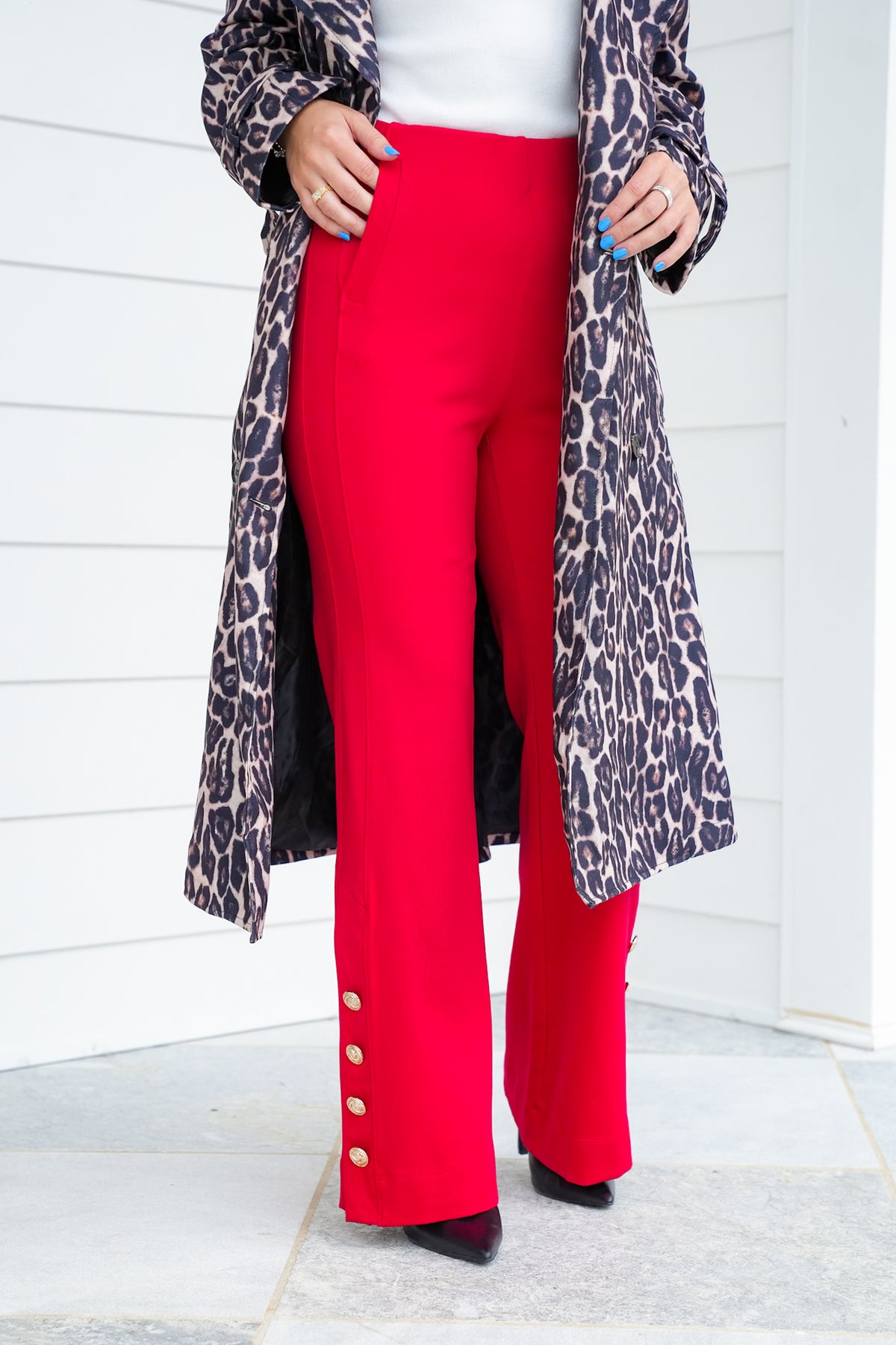 Door Buster! Plus/Reg Magic Stretch Pull-On Pants with Button Detail - Freckled Poppy