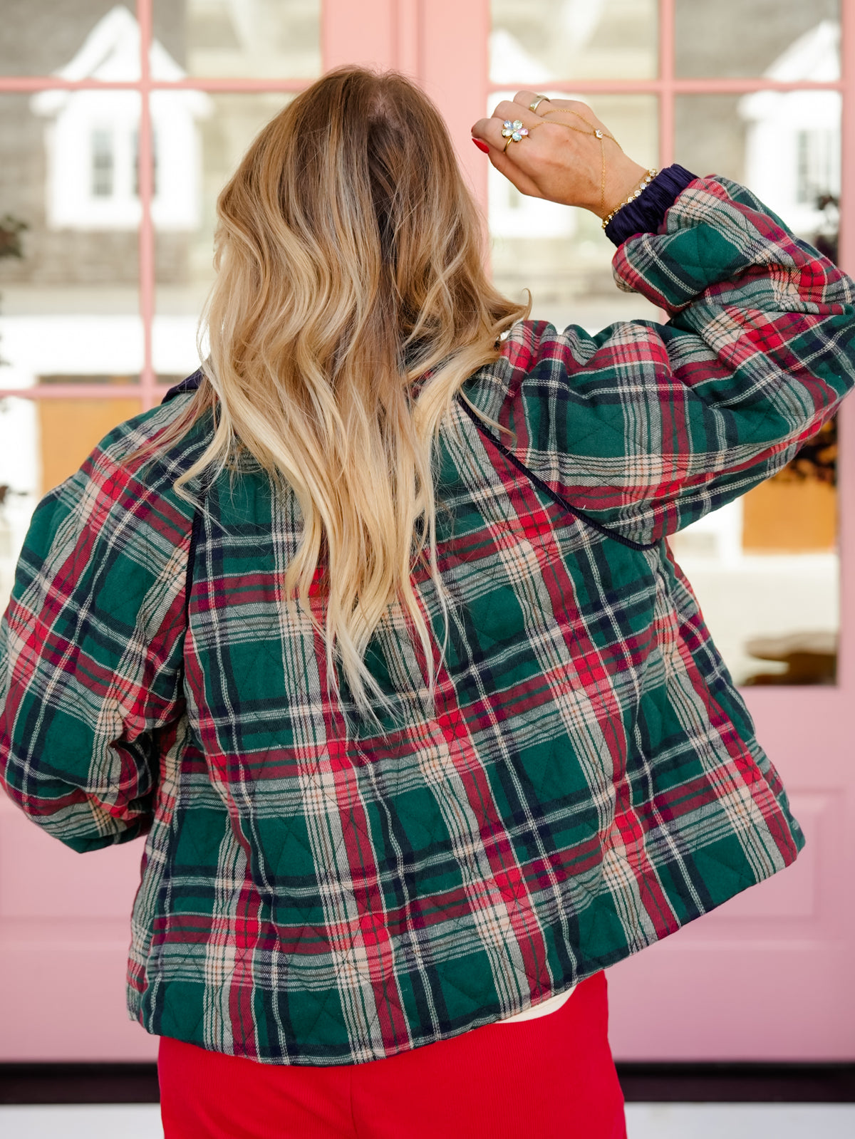 Plaid Quilted Puffer Long Sleeve Jacket