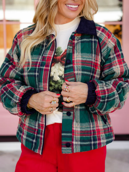 Plaid Quilted Puffer Long Sleeve Jacket