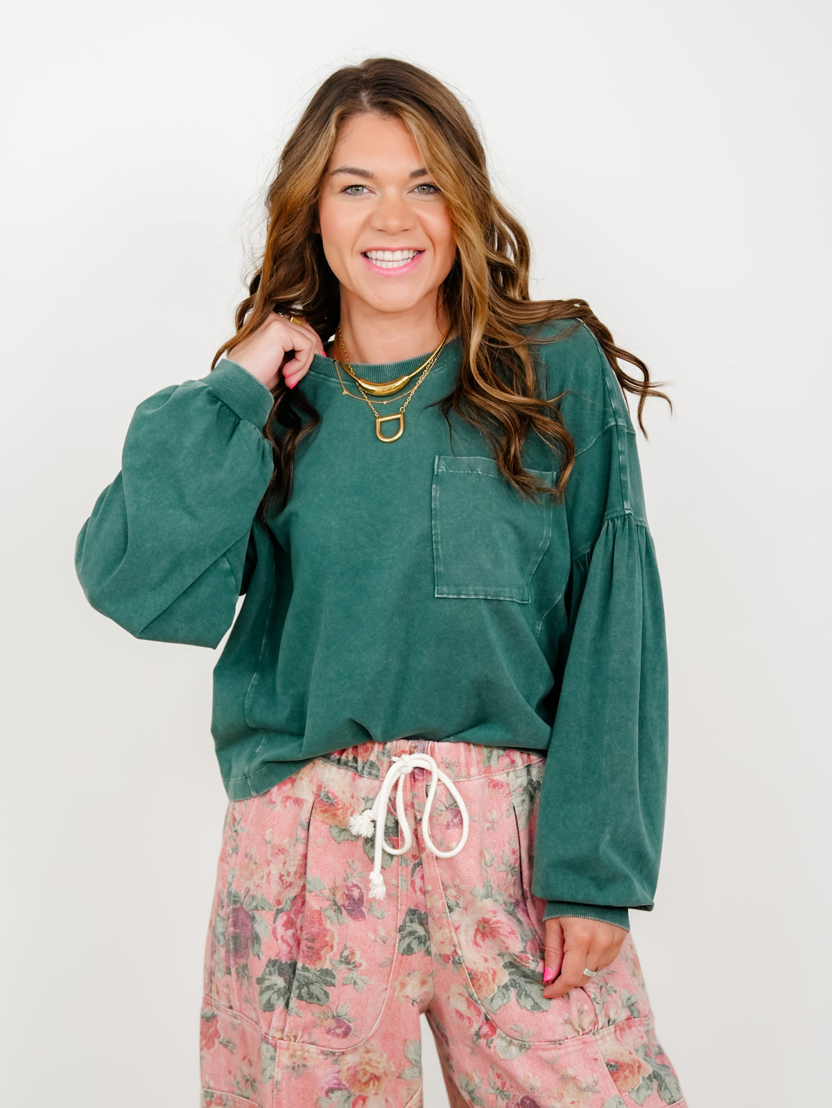 Mineral Washed Puff Sleeve Boxy Top - Freckled Poppy