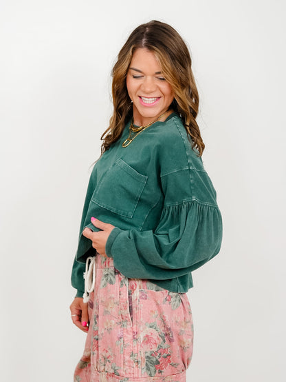 Mineral Washed Puff Sleeve Boxy Top - Freckled Poppy