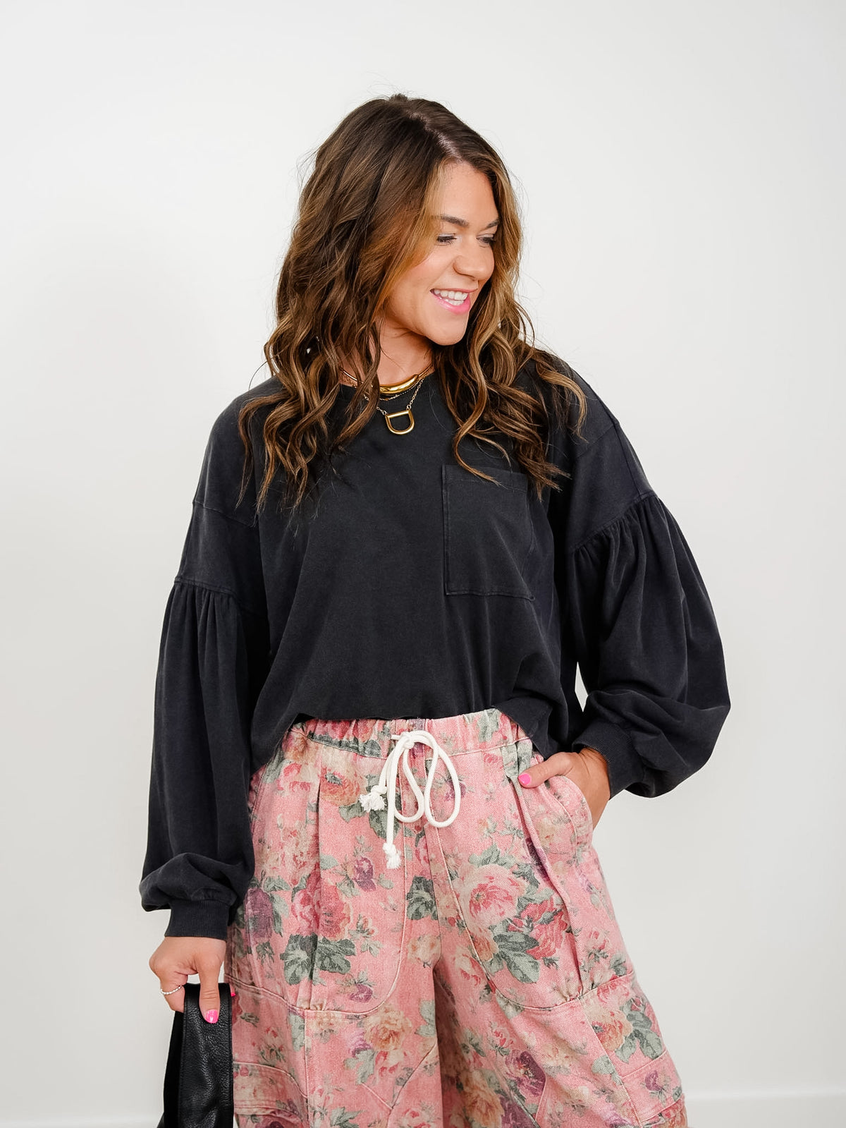 Mineral Washed Puff Sleeve Boxy Top - Freckled Poppy