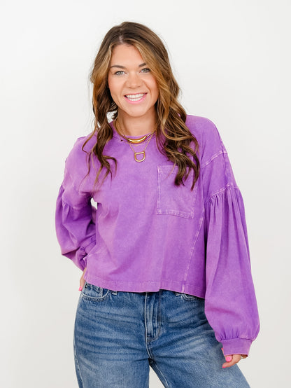 Mineral Washed Puff Sleeve Boxy Top - Freckled Poppy