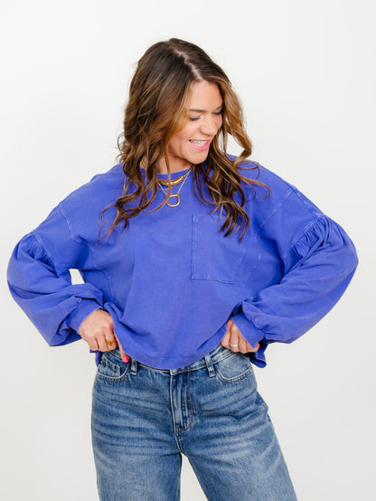Mineral Washed Puff Sleeve Boxy Top - Freckled Poppy