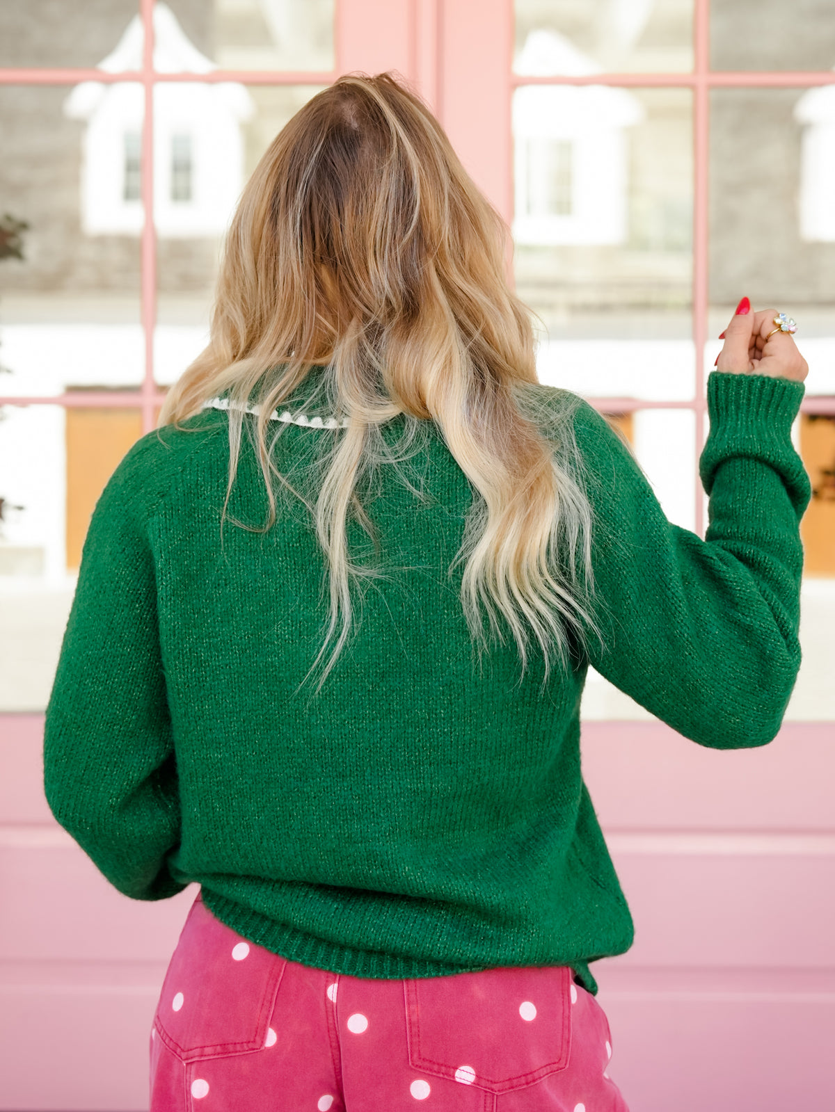 Merry Embroidered Collar Knit Long Sleeve Sweater