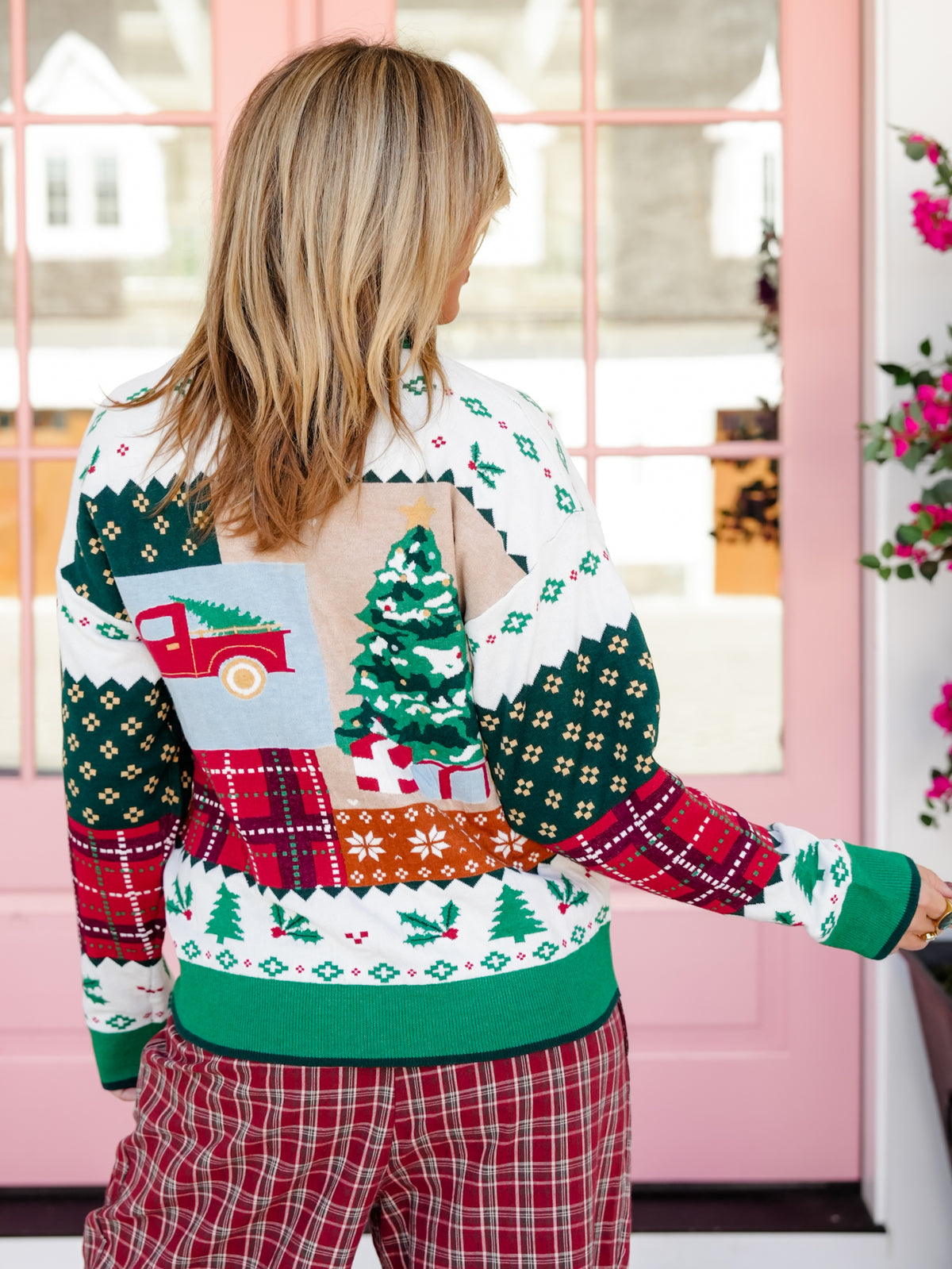 Holiday Patchwork Long Sleeve Pullover Sweater