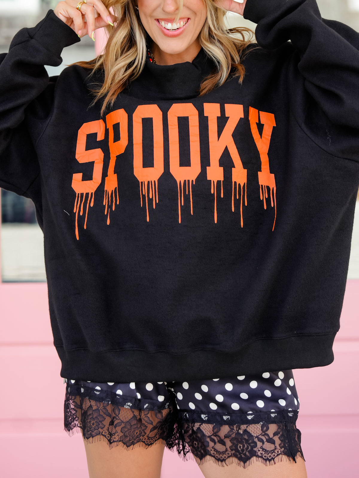 Reversible Long Sleeve Haunted/Spooky Mock Neck Graphic Sweatshirt - Freckled Poppy