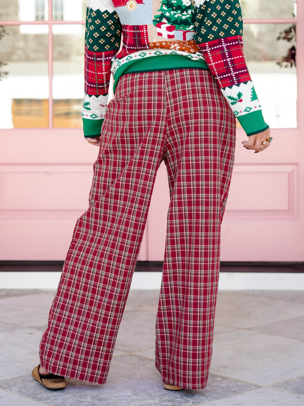 Plaid Elastic Waist Pants with Side Pockets