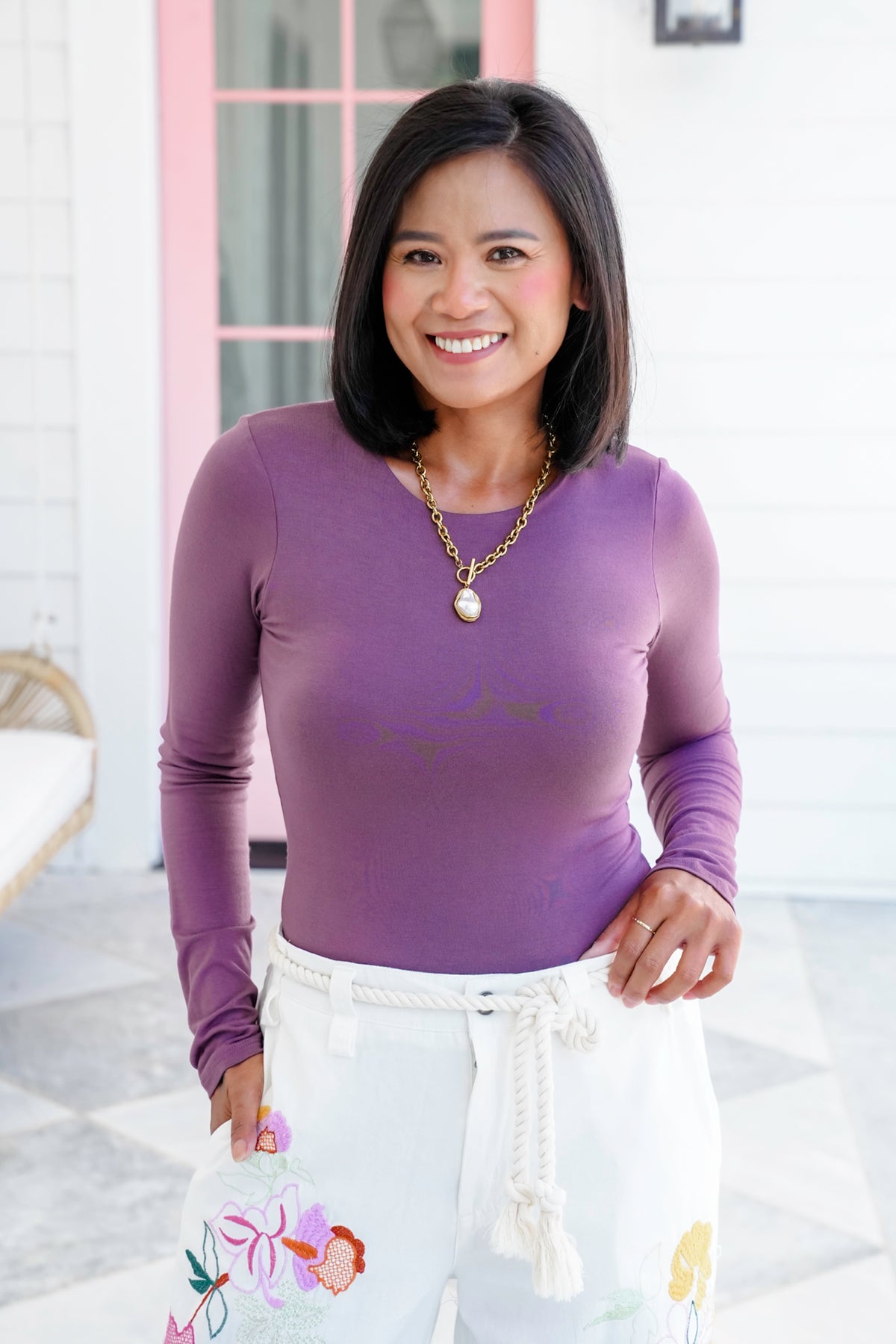 Solid Long Sleeve Round Neck Double Layered Top - Freckled Poppy