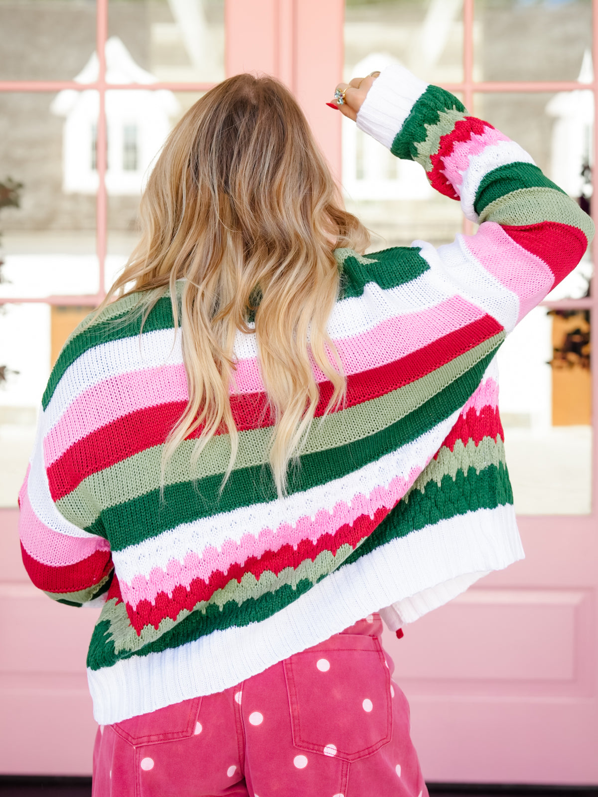 Multi Color Stripe Ribbon Tie Cardigan Sweater