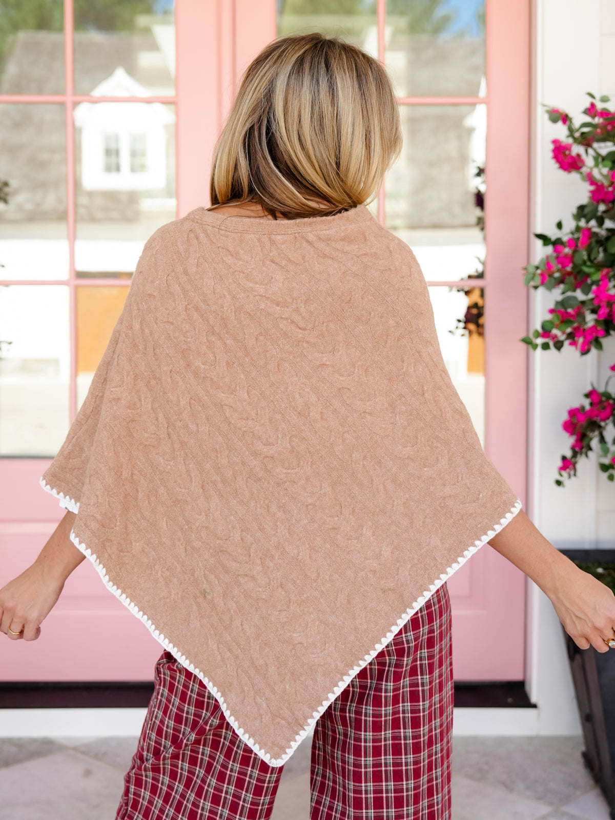 Gingerbread Embroidered Stitch Hem Boat Neck Cape
