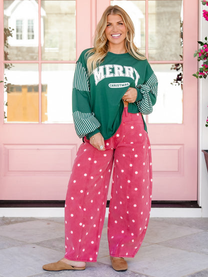 Merry Christmas Varsity Graphic & Stripe Sweatshirt - Freckled Poppy