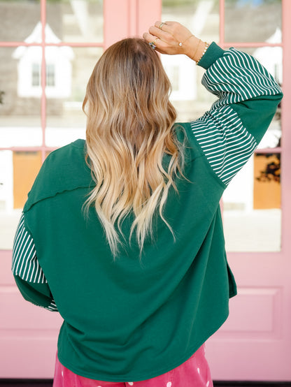 Merry Christmas Varsity Graphic & Stripe Sweatshirt - Freckled Poppy