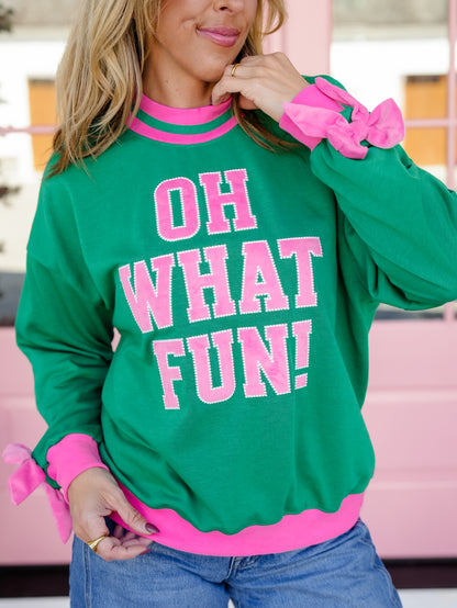 Plus/Reg Long Sleeve "Oh What Fun" Mock Neck Sweatshirt