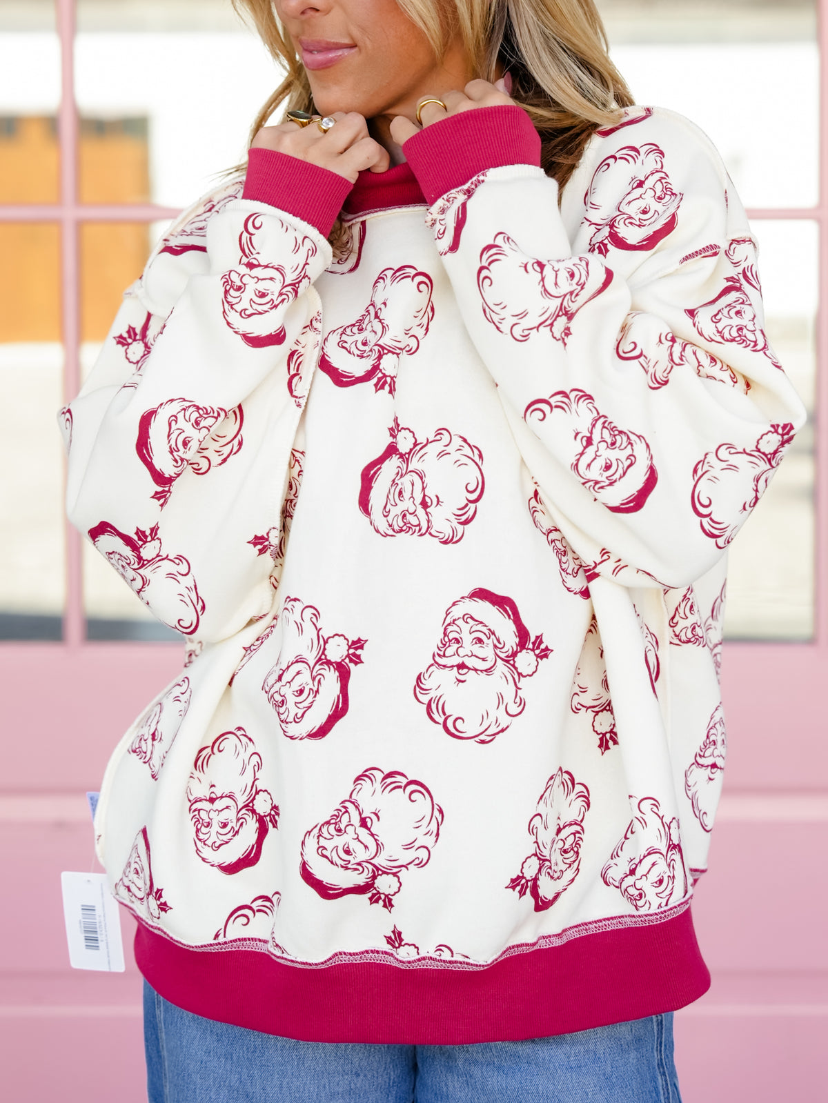 Reversible HoHoHo/Santa French Terry Mock Neck Sweatshirt