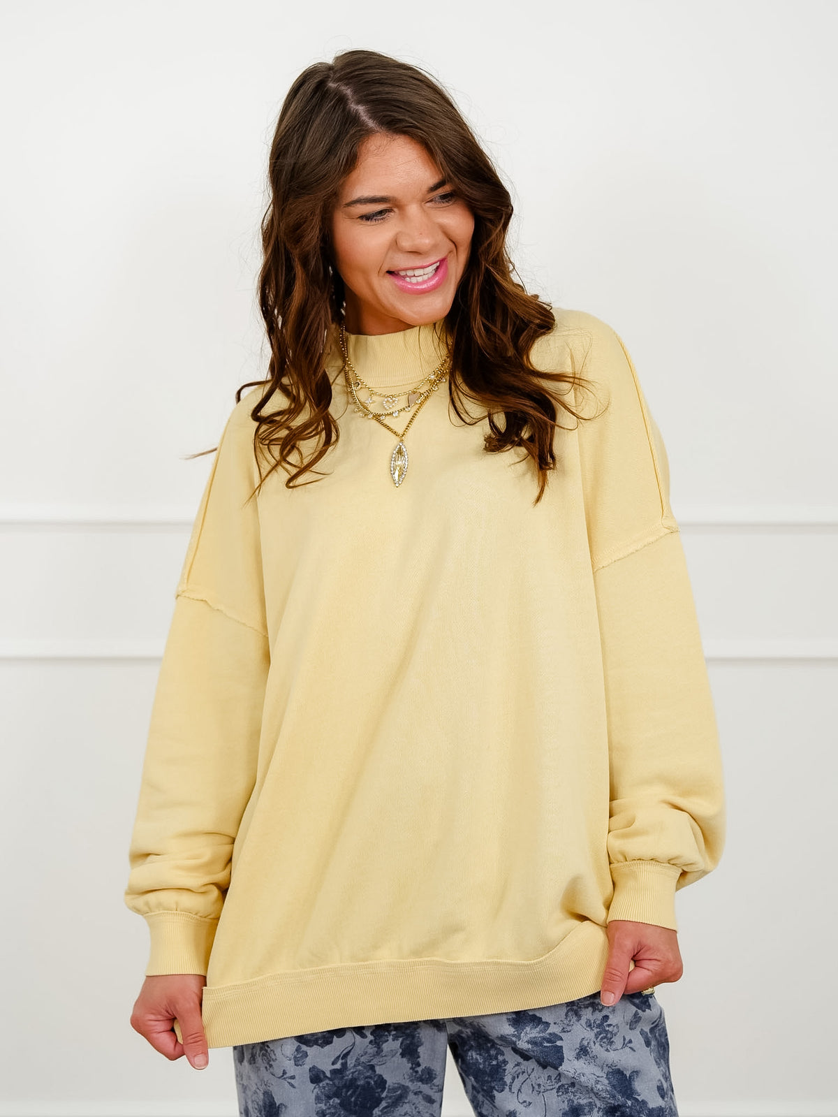Mineral Wash Long Sleeve Mock Neck Sweatshirt - Freckled Poppy