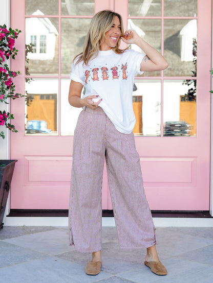 Stripe Wide Leg Pants With Pockets - Freckled Poppy