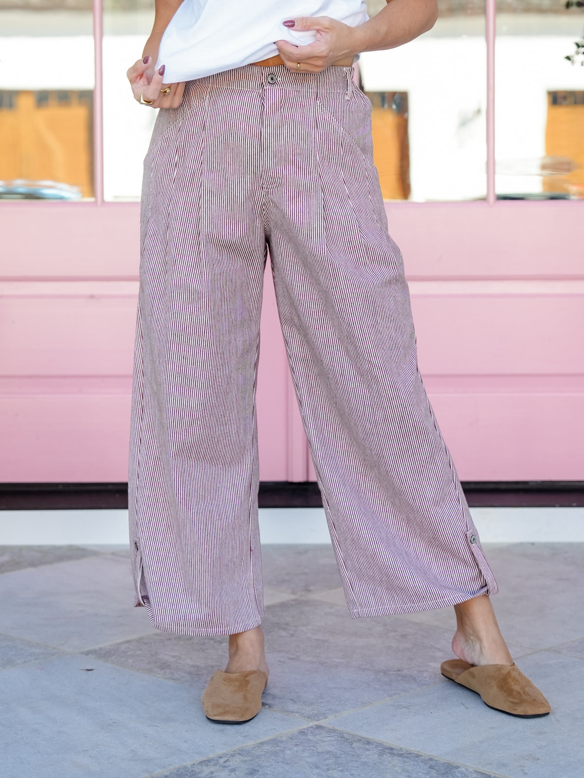 Stripe Wide Leg Pants With Pockets - Freckled Poppy