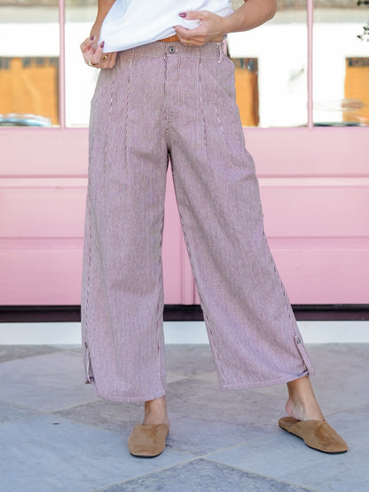 Stripe Wide Leg Pants With Pockets - Freckled Poppy