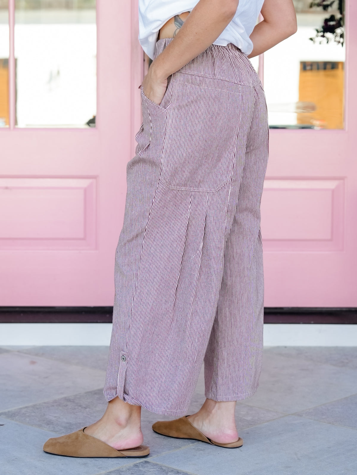 Stripe Wide Leg Pants With Pockets - Freckled Poppy