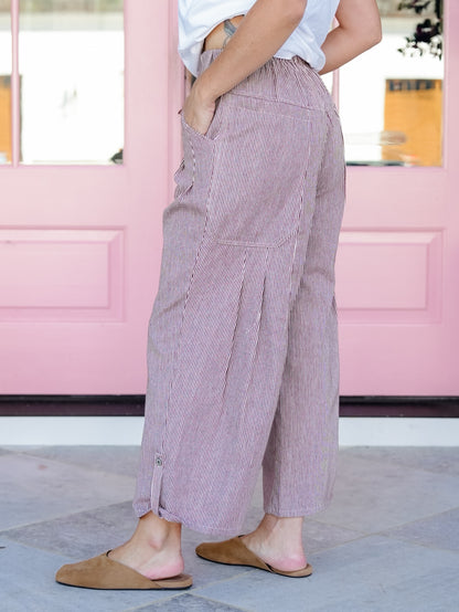 Stripe Wide Leg Pants With Pockets - Freckled Poppy
