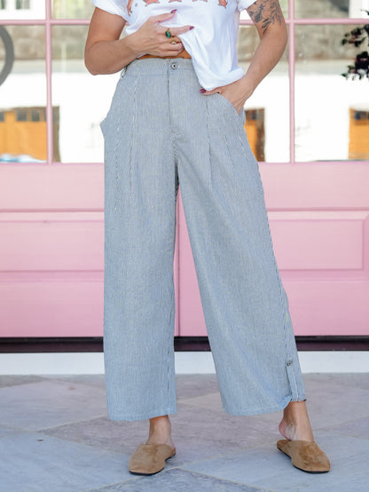 Stripe Wide Leg Pants With Pockets - Freckled Poppy