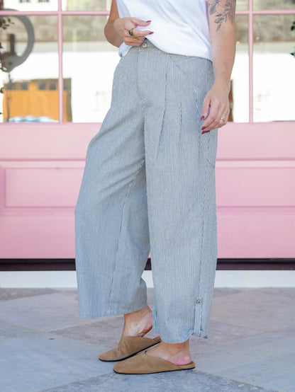 Stripe Wide Leg Pants With Pockets - Freckled Poppy