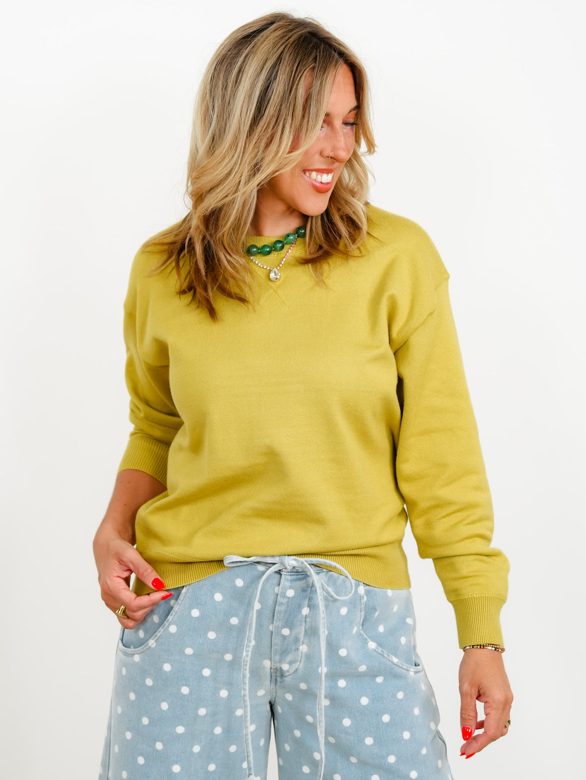 Solid Long Sleeve Crew Neck Pullover Sweater - Freckled Poppy