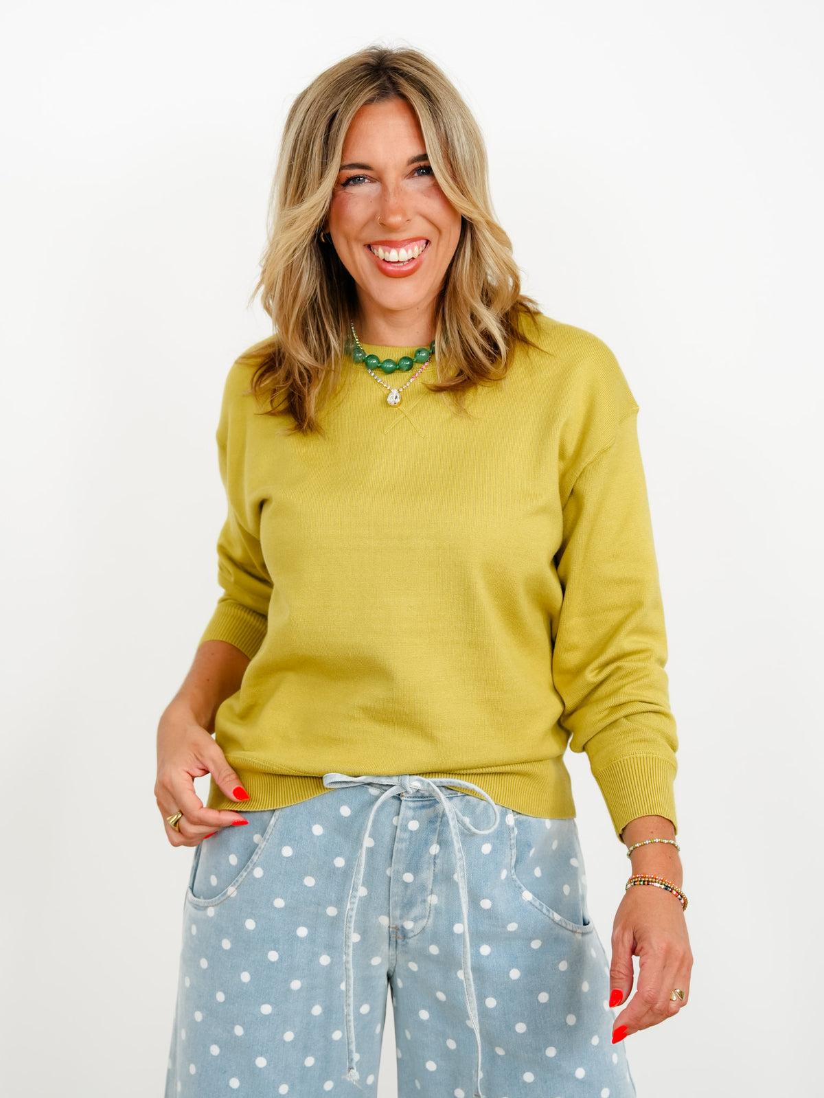 Solid Long Sleeve Crew Neck Pullover Sweater - Freckled Poppy