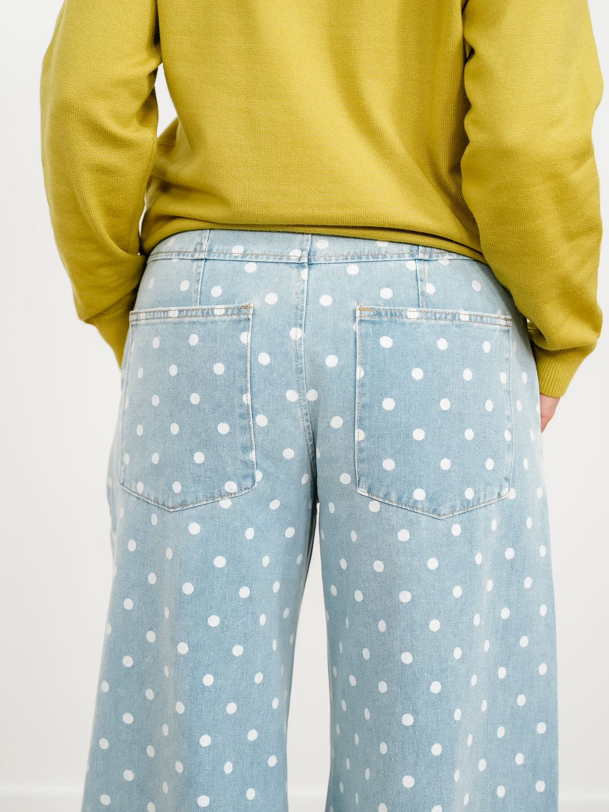 Light Wash Polka Dot Extra Wide Leg Pants - Freckled Poppy