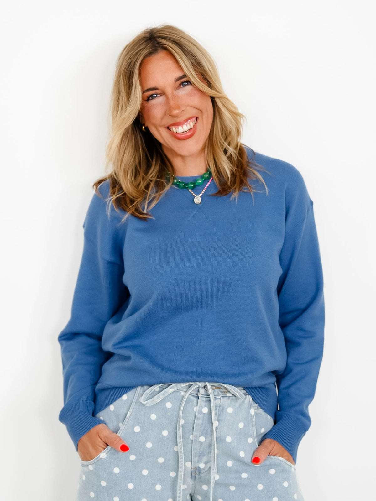 Solid Long Sleeve Crew Neck Pullover Sweater - Freckled Poppy