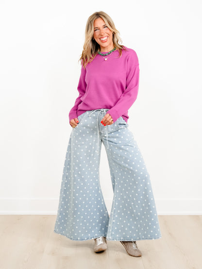 Solid Long Sleeve Crew Neck Pullover Sweater - Freckled Poppy
