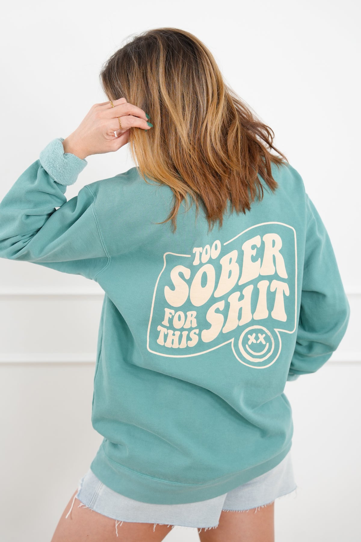 Plus/Reg Long Sleeve "Too Sober For This" Graphic Sweatshirt - Freckled Poppy