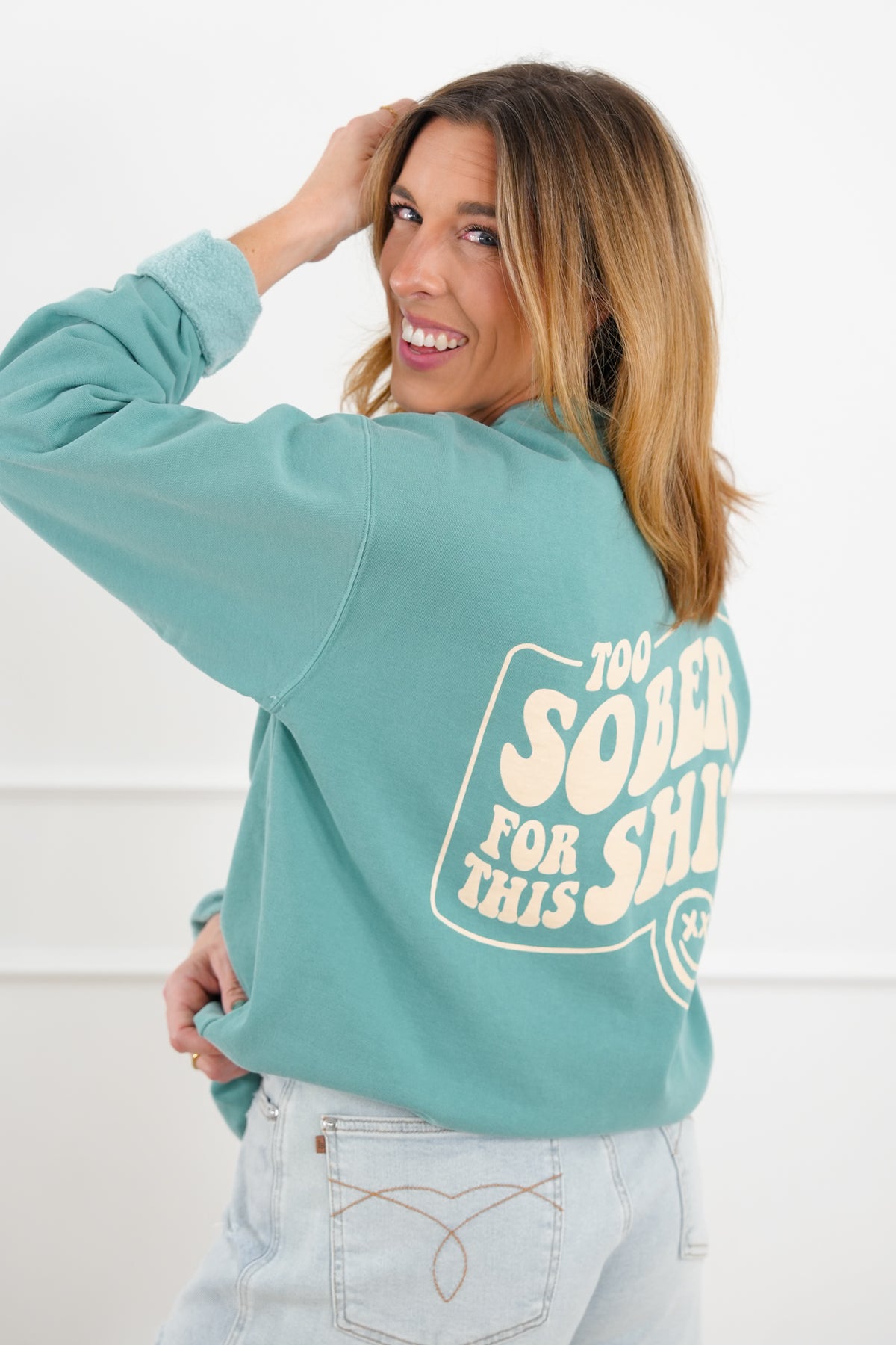 Plus/Reg Long Sleeve "Too Sober For This" Graphic Sweatshirt - Freckled Poppy