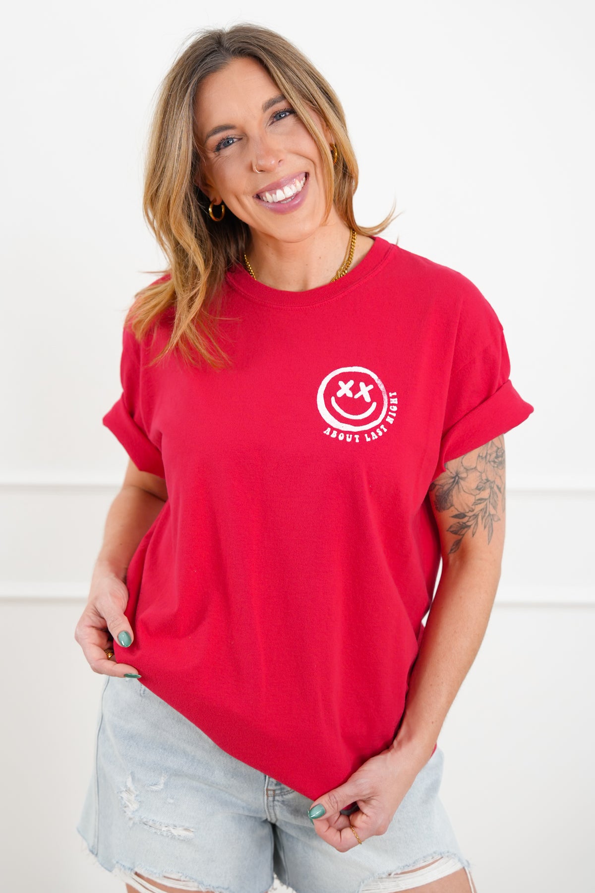 Plus/Reg Short Sleeve "Back On My Bullshit" Graphic Tee - Freckled Poppy