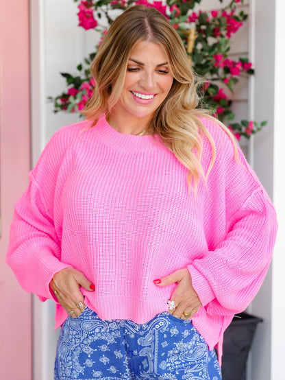 Long Dolman Sleeve Boat Neck Knit Sweater
