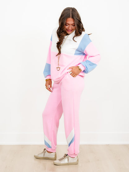 Plus/Reg Color Block Long Sleeve Pullover and Sweatpants Set - Freckled Poppy