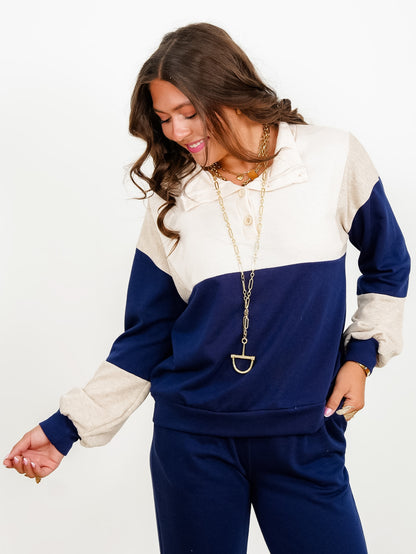 Plus/Reg Color Block Long Sleeve Pullover and Sweatpants Set - Freckled Poppy