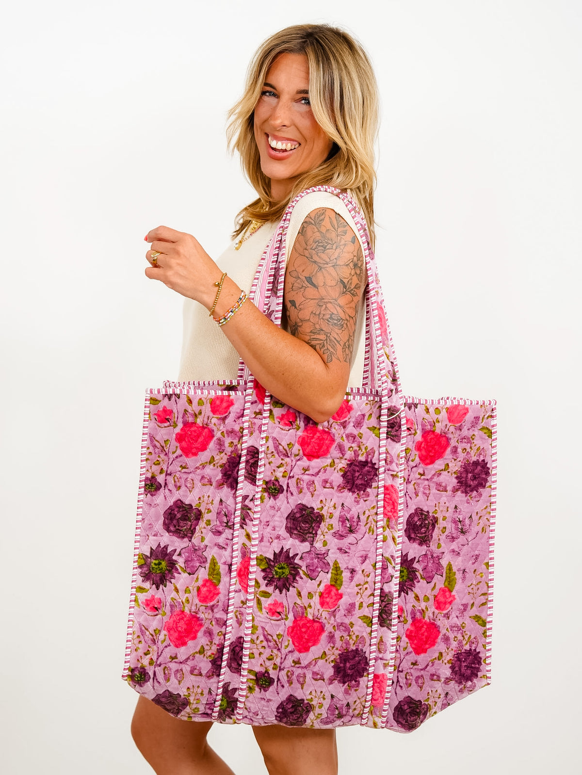 POL Plum Botanical Velvet Quilted Tote Bag - Freckled Poppy
