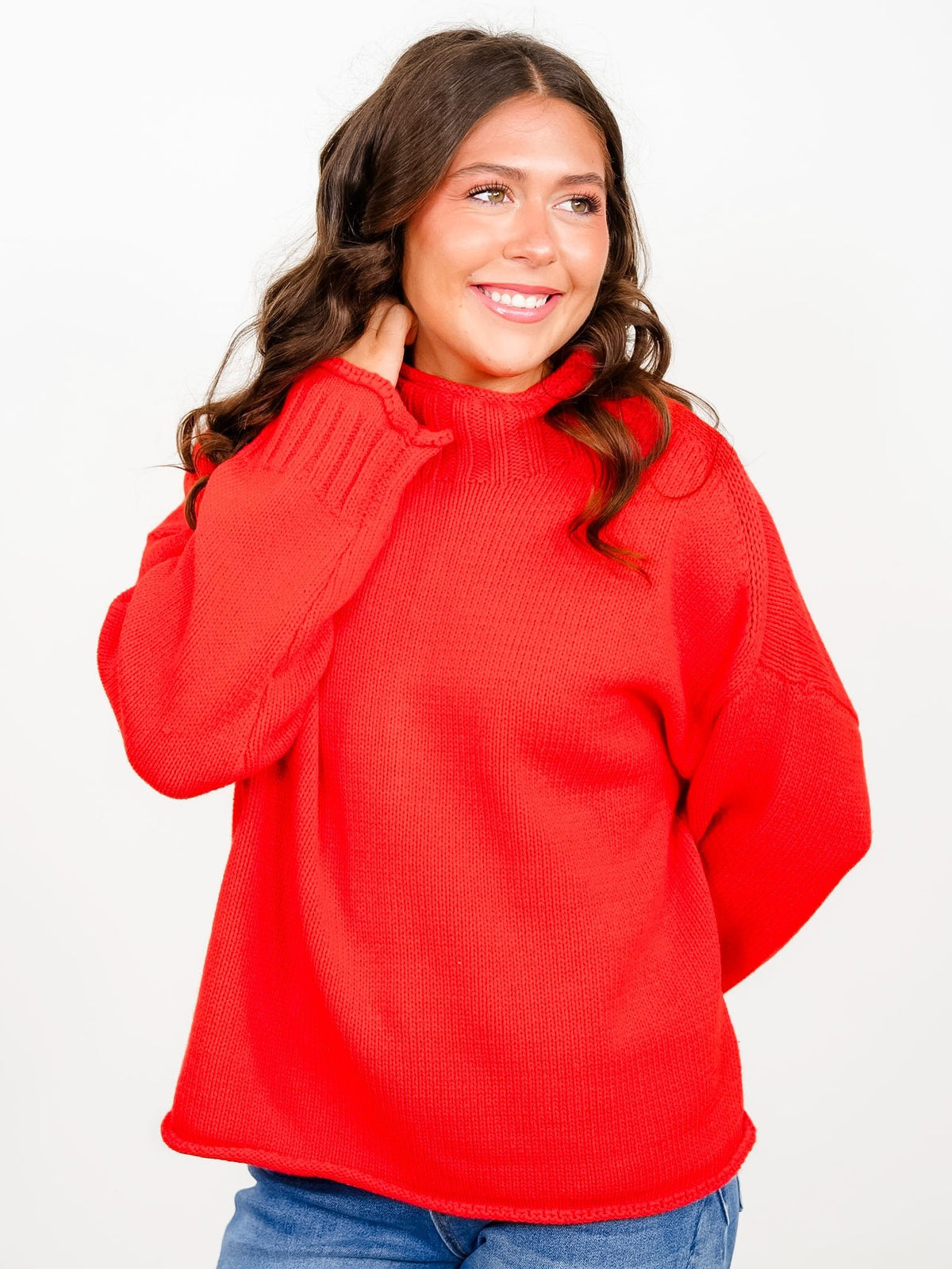 Solid Long Sleeve Mock Neck Pullover Sweater - Freckled Poppy