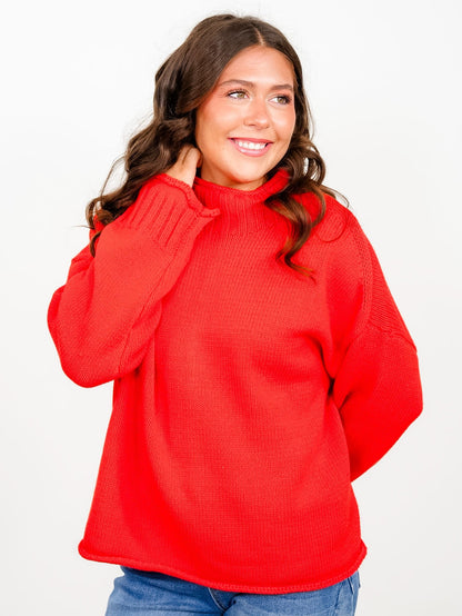 Solid Long Sleeve Mock Neck Pullover Sweater - Freckled Poppy