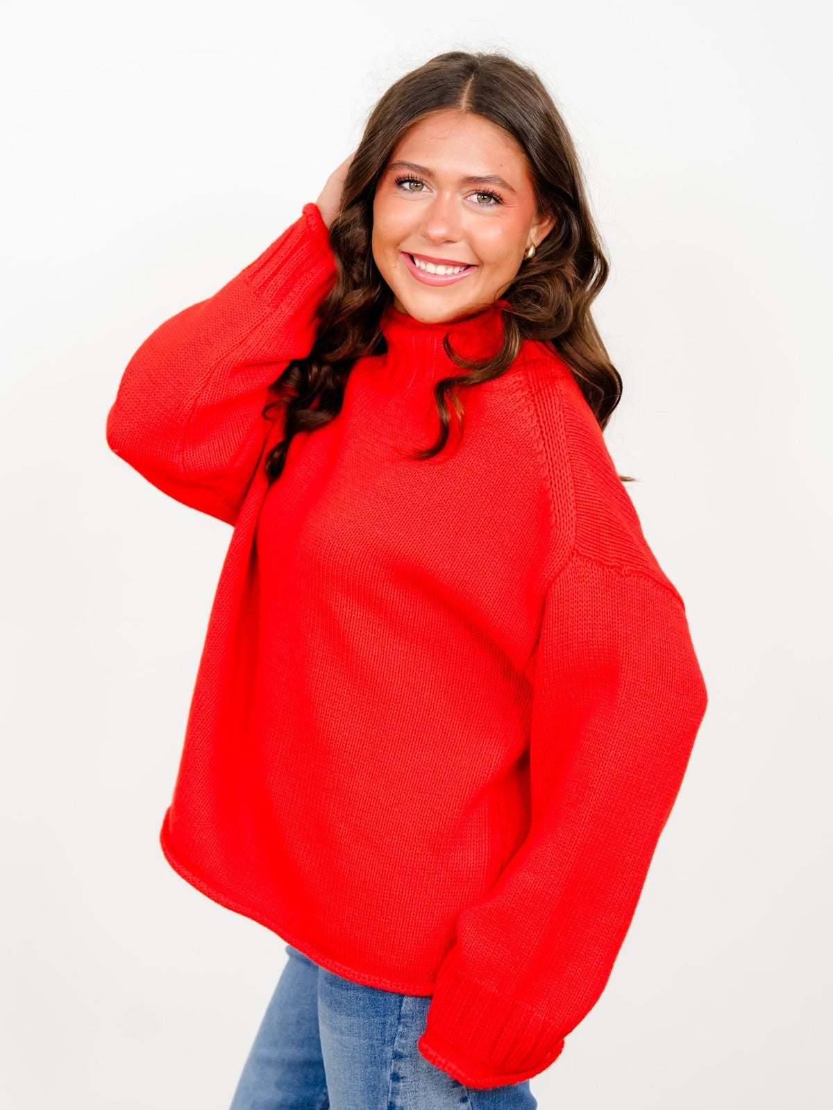 Solid Long Sleeve Mock Neck Pullover Sweater - Freckled Poppy
