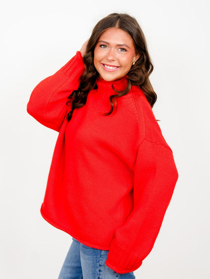 Solid Long Sleeve Mock Neck Pullover Sweater - Freckled Poppy