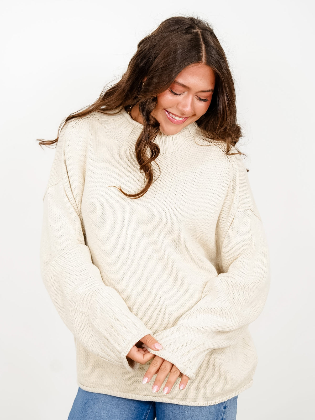 Solid Long Sleeve Mock Neck Pullover Sweater - Freckled Poppy