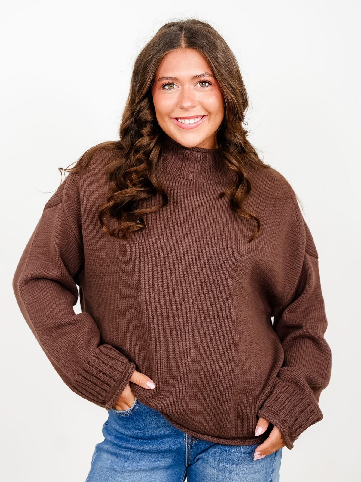 Solid Long Sleeve Mock Neck Pullover Sweater - Freckled Poppy