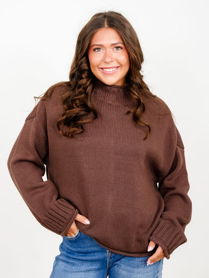 Solid Long Sleeve Mock Neck Pullover Sweater - Freckled Poppy