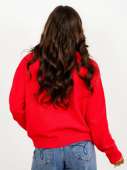 Solid Long Sleeve Half Zip Turtleneck Sweater - Freckled Poppy