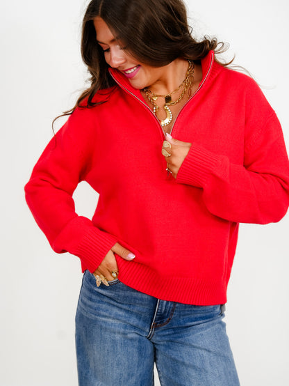 Solid Long Sleeve Half Zip Turtleneck Sweater - Freckled Poppy
